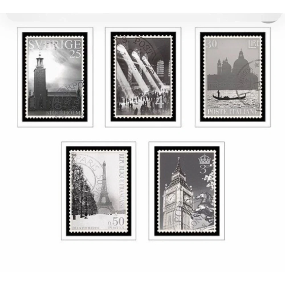 IKEA Vintage Collection Black & White Sepia Travel Stamps Prints